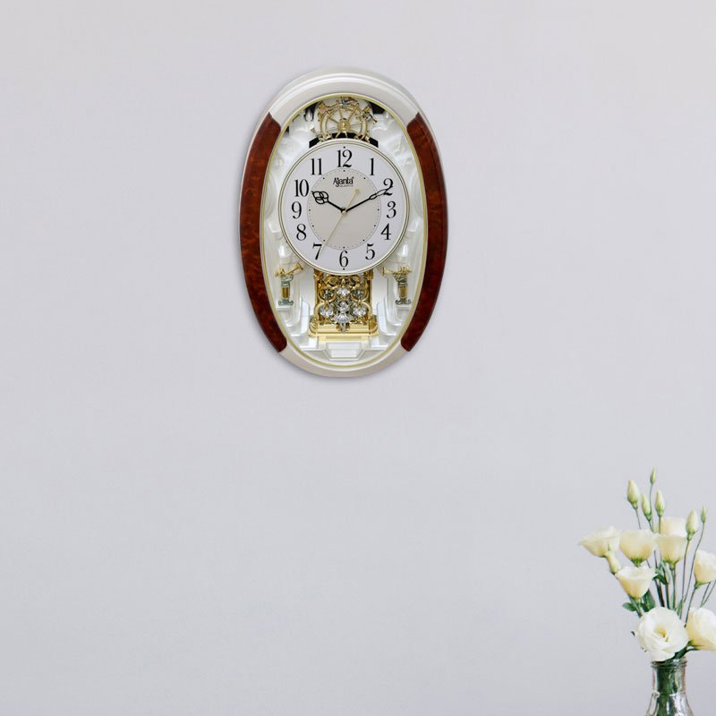 Classic Musical Pendulum Quartz Wall Clock – 3527 – New Pearl White - Image 2